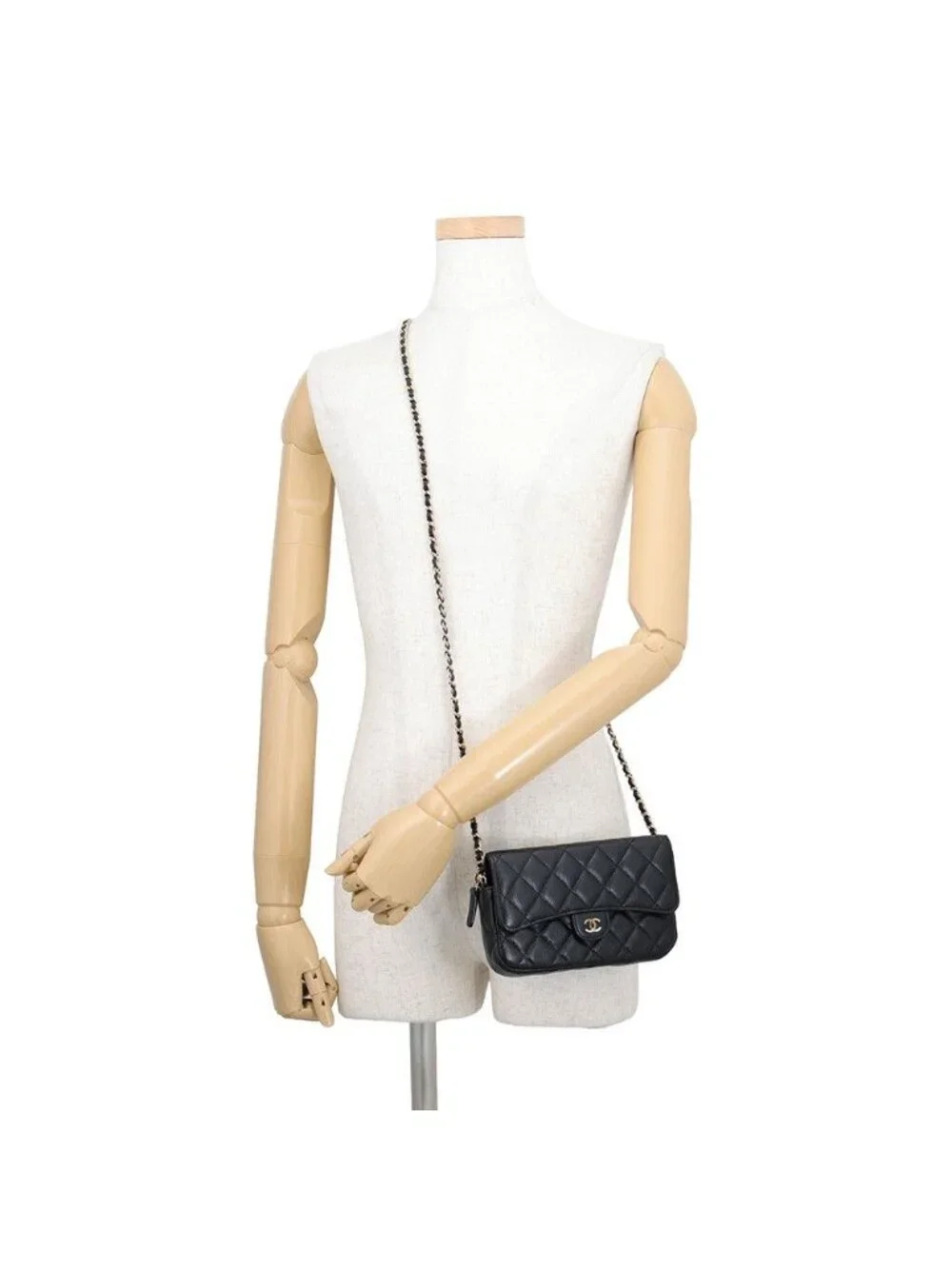 Chanel Chain Shoulder Bag Flap Phone Case Quilted CC Logo Caviar Leather Black